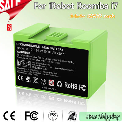 Batería i7 de repuesto de 14,4 V y 5000mAh para iRobot Roomba e e i Series i7+ e5 7150 7550 i3 3150 i3+ 3550 i4 4150 i4+ 4624864