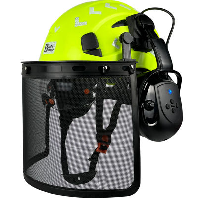 Casco de seguridad forestal para motosierra, casco duro ventilado con visera, orejeras Bluetooth, protector facial para exteriores, certificado ANSI Z89.1