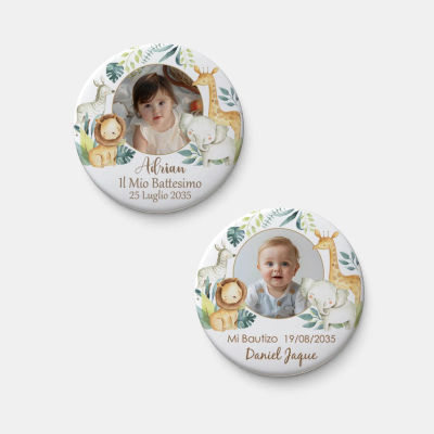 Imanes Personalizados para Refrigerador con Foto, Regalo de Primer Cumpleaños para Bebés de Un Año, Recuerdo de Fiesta con Temática de Animales de Safari