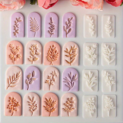 Juego de 7 moldes de arcilla con patrón de hojas botánicas, cortadores de arcilla con forma de hojas de plantas frescas, herramientas para hacer pendientes y joyería