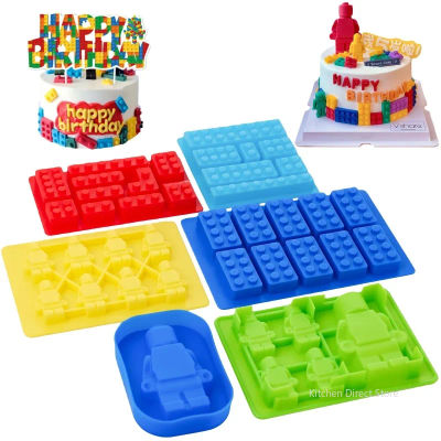 Molde de silicona para construcción de ladrillos, Robot, gelatina de Chocolate, bandeja para cubitos de hielo, decoración de pasteles, adorno para magdalenas, fiesta de cumpleaños para niños, 1/6 Uds.