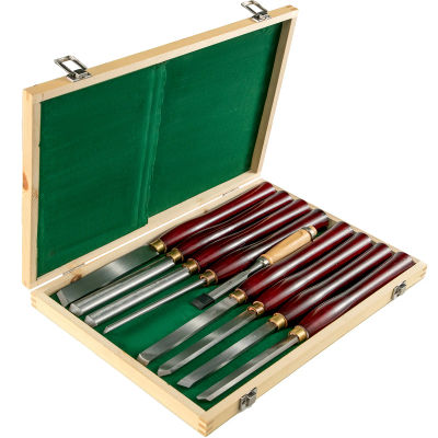 Succebuy-Juego de cinceles de torno HSS gratis, 8 Uds. + 1 cuchillo para tallar muebles de raíz de torneado de madera, hoja de 6,89 ", cincel de 16,14" con caja de herramientas