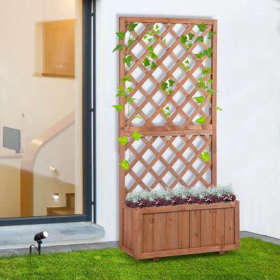 Outsunny Jardinera con Enrejado de Madera para Plantas Flores 72,5x31,5x149,5 cm