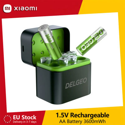 DELGEO Pilas Recargables AA 1,5 V 3600mWh Batería de Litio Alta Capacidad con Cargador Rápido