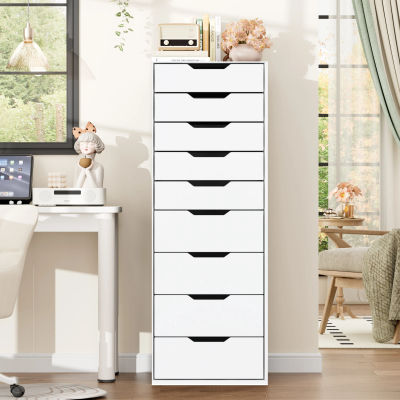 Getone Sinfonier Dormitorio Alto, Cajoneras Interior Armarios, Cajonera con 9 Cajones, Comoda, Mueble Almacenaje, Blanco/Negro, 45x40x124,5cm