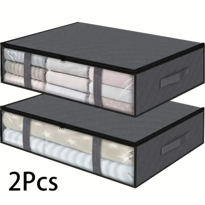 Bolsas de almacenamiento grandes para debajo de la cama, organizador de ropa no tejido, asas reforzadas con ventana transparente para edredones, mantas, ropa de cama, 2 uds.