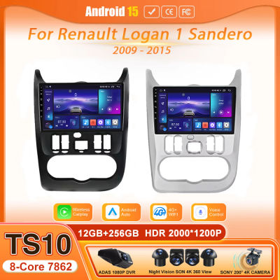 Radio Multimedia con Carplay y Android 15 para Renault Logan 1 Sandero 2009-2015, Reproductor Estéreo Inalámbrico 2 DIN con Bluetooth y Video