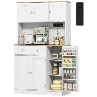 Mueble de cocina tipo buffet, armario de cocina, estación de carga, 6 puertas, encimera, Spices Ride, 100x40x cm, Blanco