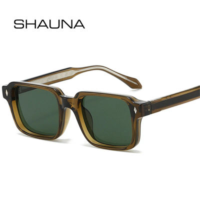SHAUNA Gafas de sol retro cuadradas con remaches para mujer, gafas de sol de lujo a la moda, tonos verde oscuro, UV400, gafas de sol punk para hombre