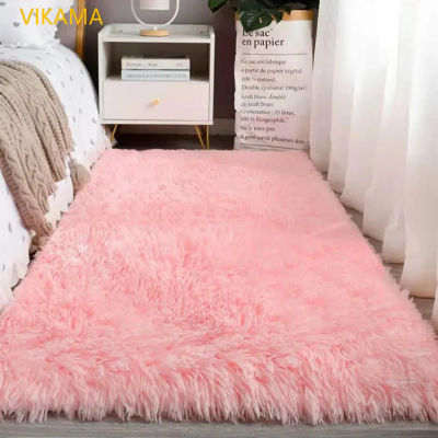 VIKAMA-alfombra de felpa de lana de seda Simple, manta de cama de Color sólido, manta suave de alto grado, alfombra de mesa de café para habitación