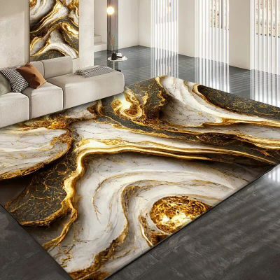 Alfombras de rayas de mármol abstractas doradas para sala de estar, decoración de dormitorio de lujo, alfombras de área grande, sofá lateral, Alfombra de piso de salón suave