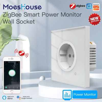 Moes ZigBee-enchufe de pared inteligente, Panel de vidrio, Monitor de potencia, Control inalámbrico tuya, temporizador de malla, Alexa, Google Home, voz, UE