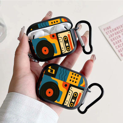 Funda para auriculares con diseño musical retro de moda para AirPods 4/3/2/1, funda protectora de TPU para AirPods Pro 3/Pro 2/Pro con llavero
