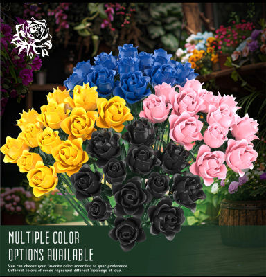 Bloques de construcción de rosas azules/amarillas/rosas/negras, ramo de plantas, rosas simuladas, flores, decoración gótica para el hogar, regalos únicos, juguetes para niños, 12 Uds.