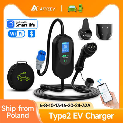 AFYEEV 32A 7.2KW Type2 IEC62196-2 EV cargador portátil para vehículo eléctrico Cable de carga EVSE WiFi Bluetooth Control de aplicación