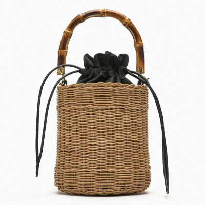 Bolso cruzado bohemio con cordón para mujer, bandolera de paja tejida con asa de mimbre y bambú, para playa, novedad