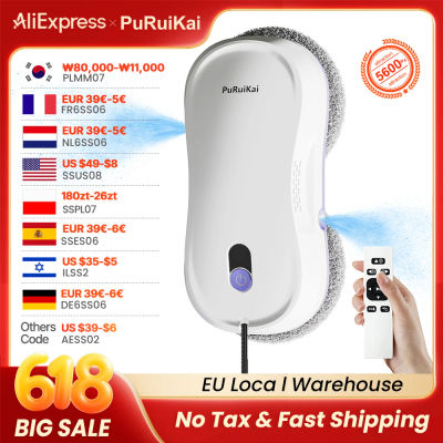 Robot Limpiacristales Automático PuRuiKai con Doble Pulverización, Succión de 5600 Pa, Control Remoto y Detección de Bordes para el Hogar
