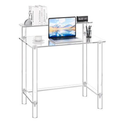 SucceBuy Mesa Acrílica de 2 Niveles Transparente para Oficina con Soporte para Monitor, Escritorio Acrílico para Computadora para Dormitorio, Oficina, Estudio, Guardarropa