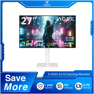Monitor para juegos X AGEX de 27 pulgadas con marcos ultrafinos, 144Hz, 2K 2560 x 1440 QHD, 16:9 Fast IPS, 1ms MPRT, FreeSync, HDR10, 350cd/m², 2000:1, monitor LED, compatible con VESA, altura