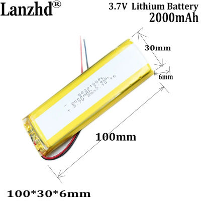 Batería de polímero de litio LiPo 3,7 para PDA, reproductor de música medio, bolígrafo de grabación, Altavoz Bluetooth, tableta PC, 2000 V, 6030100 mAh, 7,4 Wh
