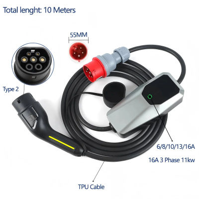 Cargador EV 11kw 22kw DC protección 16A/32A trifásico para coche eléctrico 6A-16-32A 4/10/15 metros cargador doméstico portátil