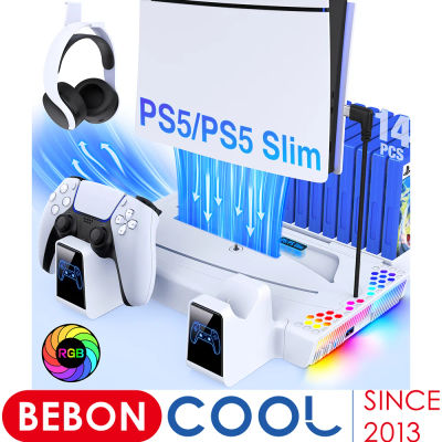 BEBONCOOL soporte de refrigeración para PS5 Slim, estación de refrigeración, soporte montado en la pared para consola Playstation5, cargador de Gamepad Dual