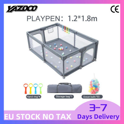Parque de juegos para bebés gris claro, valla de seguridad para niños con anillo de tracción, barrera portátil para juegos infantiles, parque de juegos con caja de pelotas