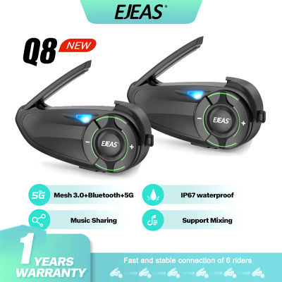 EJEAS Q8 casco de motocicleta intercomunicador auriculares intercomunicador Mesh3.0 + 5G + Bluetooth para 6 conductores interfono parlante compartir música IP67