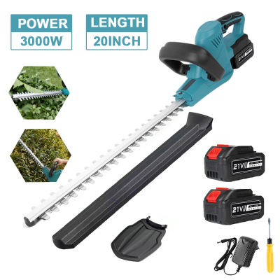 Podadora de setos eléctrica sin escobillas de 3000W, recortadora de arbustos inalámbrica de 20 pulgadas con 2 baterías y cargador, tijeras de podar de jardín de alta velocidad de 15000 RPM,