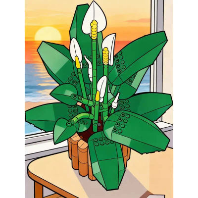 Nueva serie de 474 piezas de decoraciones de plantas y flores 2026, juguetes de modelo de rompecabezas de bloques de construcción de lirios de la paz, para Navidad y cumpleaños