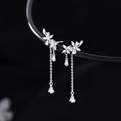 Pendientes de Plata con Circones en Forma de Flor para Mujer, Joyería Romántica de Moda, Accesorios de Lujo Ligero con Diseño de Planta