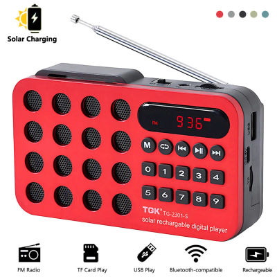 Receptor FM portátil con carga Solar, Radio con Altavoz inalámbrico Bluetooth, compatible con tarjeta USB TF, reproductor de música MP3, receptor FM