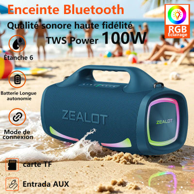 Altavoz inalámbrico ZEALOT-S79, 100W, altavoz portátil para exteriores con subwoofer, 24000mAh, calidad de sonido Hi-Fi, emparejamiento de dos dispositivos, carga rápida.