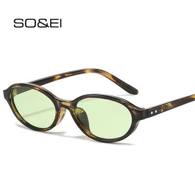 SO & EI nuevas gafas de sol pequeñas para mujer, gafas de sol Punk a la moda con tonos azules y verdes UV400, remaches Retro para hombre