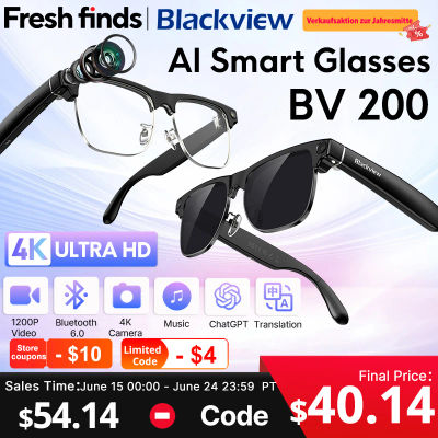 【Estreno mundial】Gafas inteligentes Blackview BV200 con cámara 8MP 4K HD, llamadas Bluetooth, asistente de voz y traducción por IA