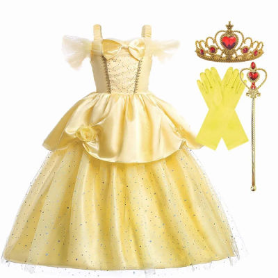 Disfraces de fiesta de cumpleaños para niñas, disfraz de Bella y La Bestia, vestido de princesa, disfraz de Navidad y Halloween para bebés
