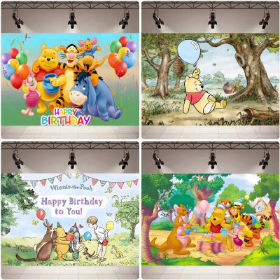Lindo Fondo Temático de Winnie the Pooh para Fiesta de Primer Cumpleaños Infantil, Decoración para Baby Shower, Banner, Fondo para Fotografía de Retrato en Estudio