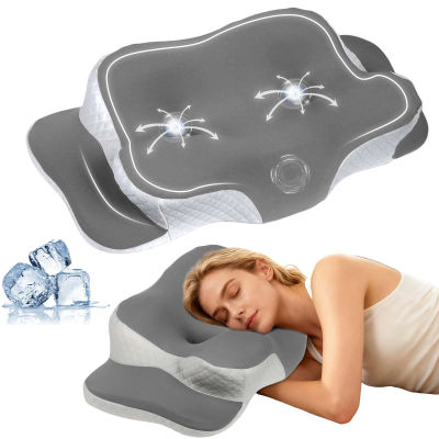Almohada Cervical Refrescante con Soporte de Memoria, Almohada Ergonómica de Contorno Ortopédico para Masaje de Cuello, Almohadas de Cama para Dormir de Lado/De Espalda