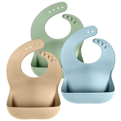 PandaEar Baberos de silicona para bebés y niños pequeños Baberos ajustables, impermeables, suaves y duraderos para comer con bolsillo grande receptor de alimentos