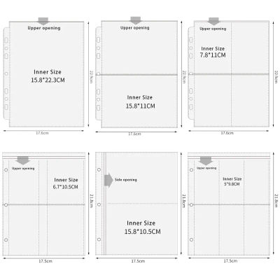 Carpeta para tarjetas fotográficas A5, 3/7 anillas, 1/2/4/6 bolsillos, transparente, sin ácido, 6x4, recarga de páginas para álbum de fotos, tarjeta comercial, funda para postales