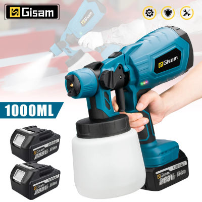 Gismis-pISTOLA DE PULVERIZACIÓN eléctrica para el hogar, pulverizador de pintura inalámbrico HVLP, aerógrafo con revestimiento de acero para muebles de coche, batería de 18V Pi, 1000ML