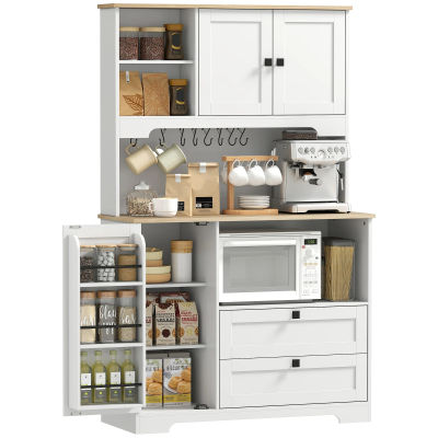 HOMCOM Alacena de Cocina, Mueble Auxiliar de Cocina con 3 Puertas, 2 Cajones, 3 Estantes en la Puerta, 8 Ganchos