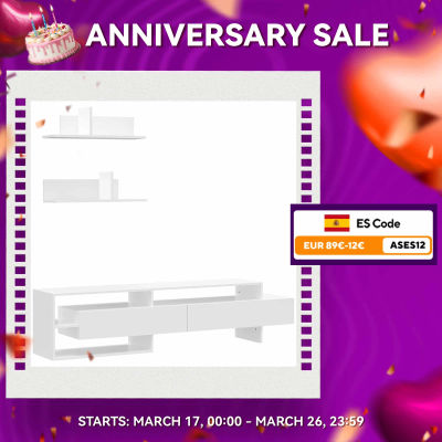 HOMCOM Mueble de Salón para TV Conjunto Mueble de TV con Mesa para Televisor 180x33,5x42 cm y 2 Estantes de Pared 65x20x20 cm Estilo Moderno Blanco