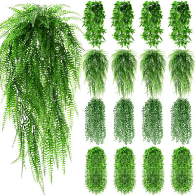 Hojas Persas Artificiales, Guirnaldas de Helecho Colgantes, Planta Verde Artificial Realista para Decoración de Paredes Interiores del Hogar, Decoración Verde