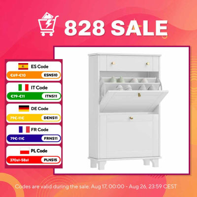 HOMCOM Mueble Zapatero Blanco Zapatero Estrecho con 2 Puertas Abatibles y 1 Cajón para 8 Pares de Zapatos 60x23,5x98,5 cm