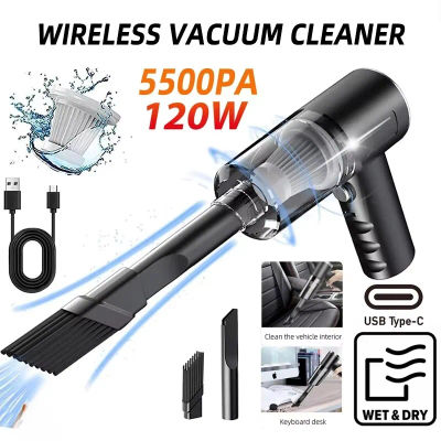 1 aspiradora inalámbrica de 120W de alta potencia negra de doble uso para el hogar y el coche potente aspiradora de mano portátil