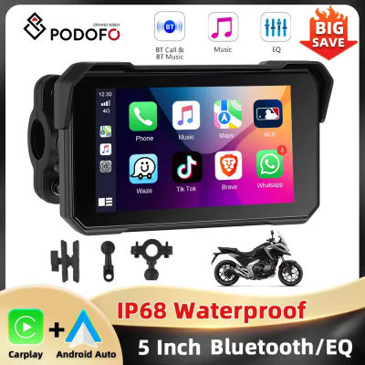 Podofo 5 ''IPS pantalla motocicleta Carplay Android ajuste de brillo automático IP68 impermeable Bluetooth 5,0 reproductor de pantalla inteligente