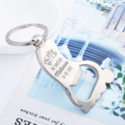 Regalo de bautismo para invitados, llavero personalizado en forma de pie, abridor de botellas, recuerdo de Baby Shower, recuerdo de fiesta de celebración de 1er cumpleaños