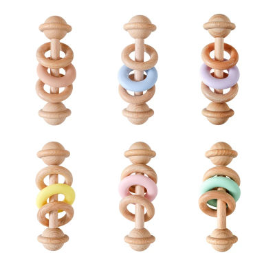 Sonajeros de Madera, Sonajeros con Anillo de Silicona y Móviles, Juguetes para Bebés Libres de BPA, Juguetes Sensoriales para Bebés de 0 a 12 Meses, Mordedor de Madera, Regalos para Bebés