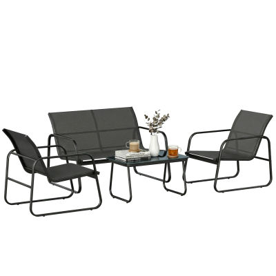 Muebles de jardín Outsunny de 4 piezas con sofá, sillones y mesa baja, gris oscuro y negro